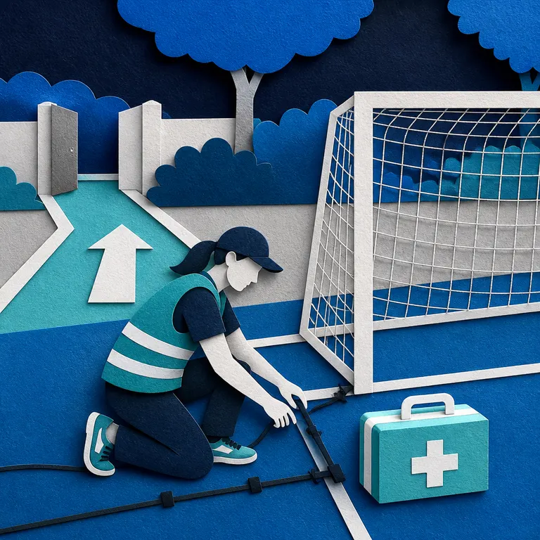 Sicherheitscheck mit Erste-Hilfe-Ausstattung auf dem Sportplatz