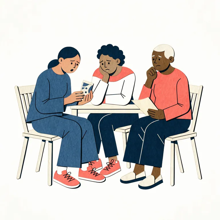 Illustration: Drei Menschen lesen gemeinsam Angaben auf einer Produktverpackung